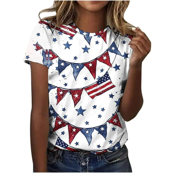 Oversize Workout Shirts for Lady 3/4 Length Sleeve Womens Tops 4th of July Independence Day Printed Shirts Summer Tops 2025 Flag Graphic Tee Multicolor XXL