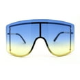thumbnail image 1 of Oversize Wrap Shield Rimless 80s Funky Sunglasses Gold Blue Yellow, 1 of 4