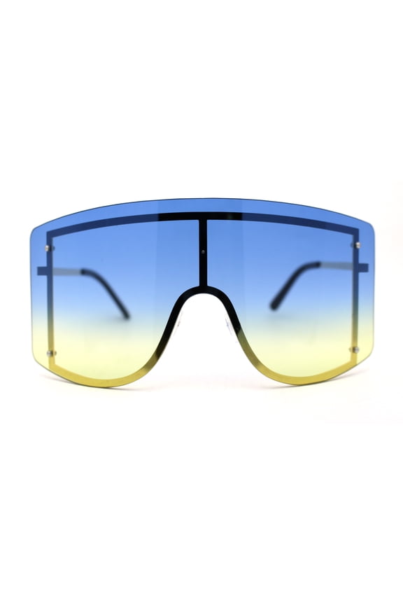 Oversize Wrap Shield Rimless 80s Funky Sunglasses Gold Blue Yellow