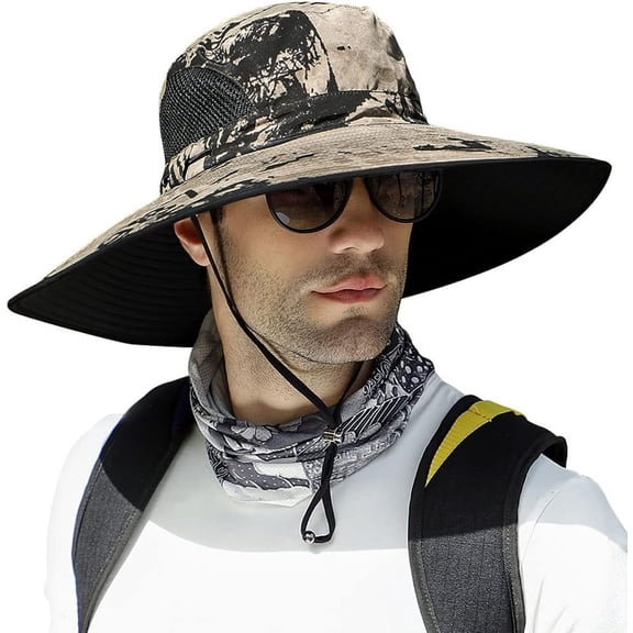 【Oversize XXL&Wide Brim】 Sun Hats for Men, 【UPF50 Waterproof】 Fishing-Hat Boonie Bucket for Hiking Safari Beach Garden
