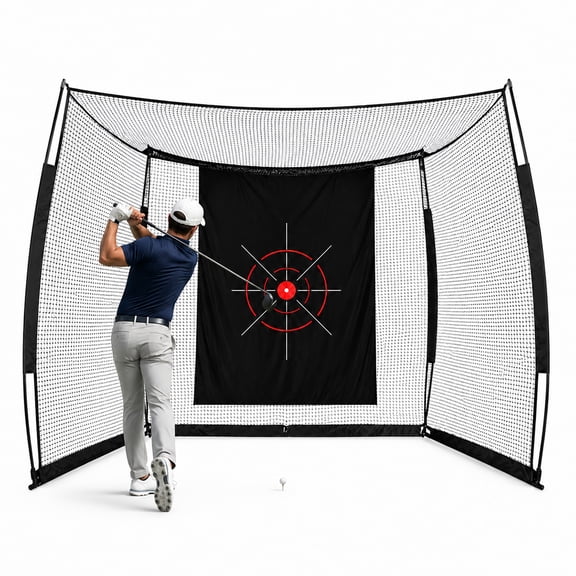 Yunic Range Cage 10ft x 8ft Golf Practice Hitting Net with Target Cloth and Fiberglass Frame for Indoor Garage Outdoor Backyard Golf Swing Training
