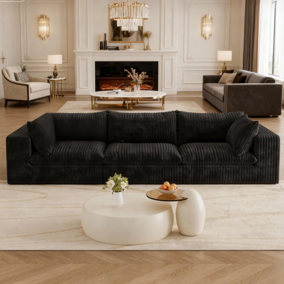Oversized 118 "W Corduroy Boneless Couches for Living Room, No Assembly Required, 3-Seaters Modular Sectional Sofa with Removal Cushion, Comfy Plush Upholstered Couch for Apartment/Office