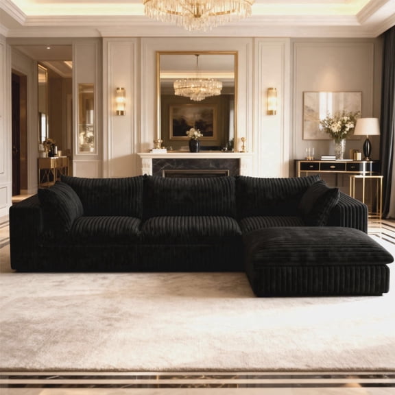 Oversized 118 "W Corduroy Boneless Couches with Ottoman, No Assembly Required, Modular Sectional Sofa with Removal Cushion, Comfy Plush Upholstered Couch for Apartment/Living Room