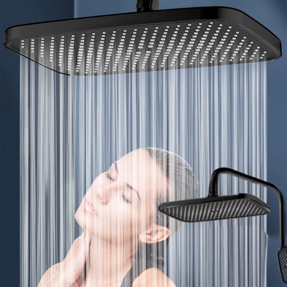 Oversized 14-Inch High Pressure Overhead Shower Head, Adjustable ABS Panel, Universal Fit, Strong Water Output, Easy Clean Nozzle, Gray Silver 30x21cm