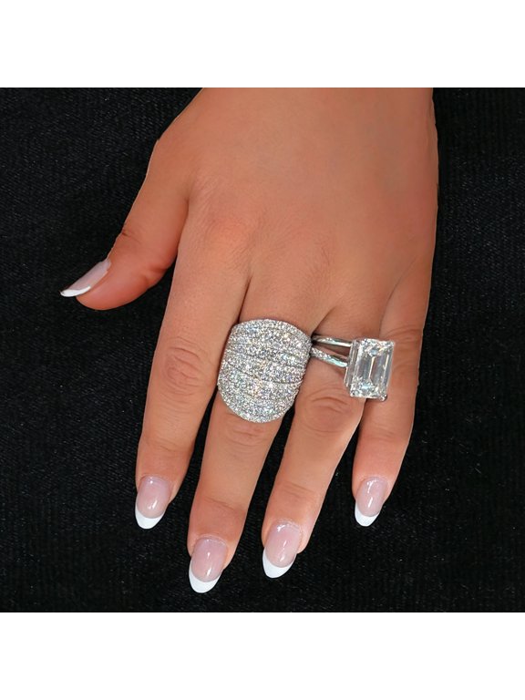 Oversized 18K White Gold Micro Pave statement Ring