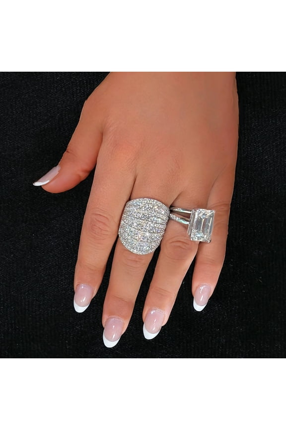 Oversized 18K White Gold Micro Pave statement Ring