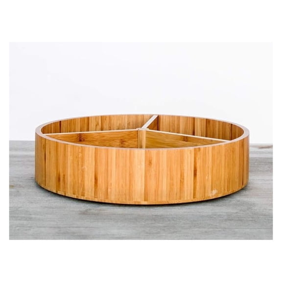 Oversized 19 Diameter Bamboo Lazy Susan for Display or Storage with Removable Inserts.