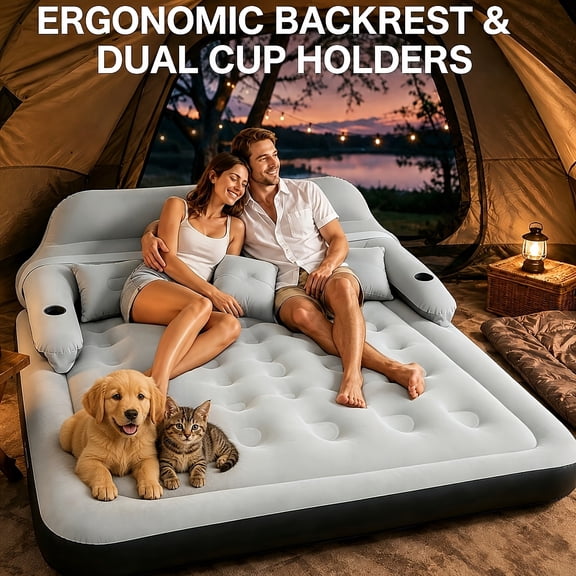 Oversized 2-In-1 Inflatable Sofa Bed With Backrest Pillows Cup Holders For Indoor Outdoor Use