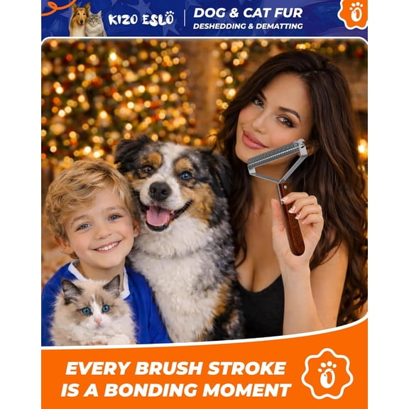 Oversized 2-Sided Dog Brush For Shedding Undercoat Rake for Dogs & Cats & Horses, Remove Mats,Dematting Comb, Grooming Brush for German Shepherds Medium to Long-Haired Pets(African Padauk Handle)