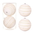 thumbnail image 1 of Oversized 20cm Flocked Christmas Ball Ornaments – 2pcs Suede-Style Red & White Hanging Decorations for Tree, Home, and Event Displays, 1 of 5