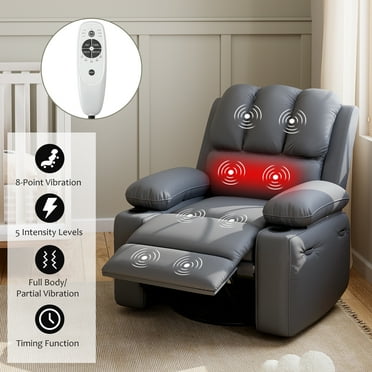 Oversized 27" Recliner Chairs with Heat and Massage - 360° Swivel Lazy Recliner Chair for Adults- Manual Rocking Chair with Cup Holder for Living Rooms, Bedrooms and Nurseries, Brown