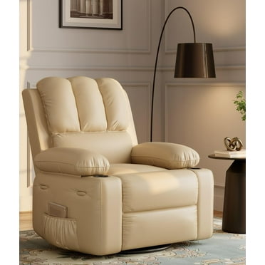 Oversized 27" Recliner Chairs with Heat and Massage - 360° Swivel Lazy Sofa for Adults- Manual Chair Recliner with Cup Holder for Living Rooms, Bedrooms and Nurseries - Coffee