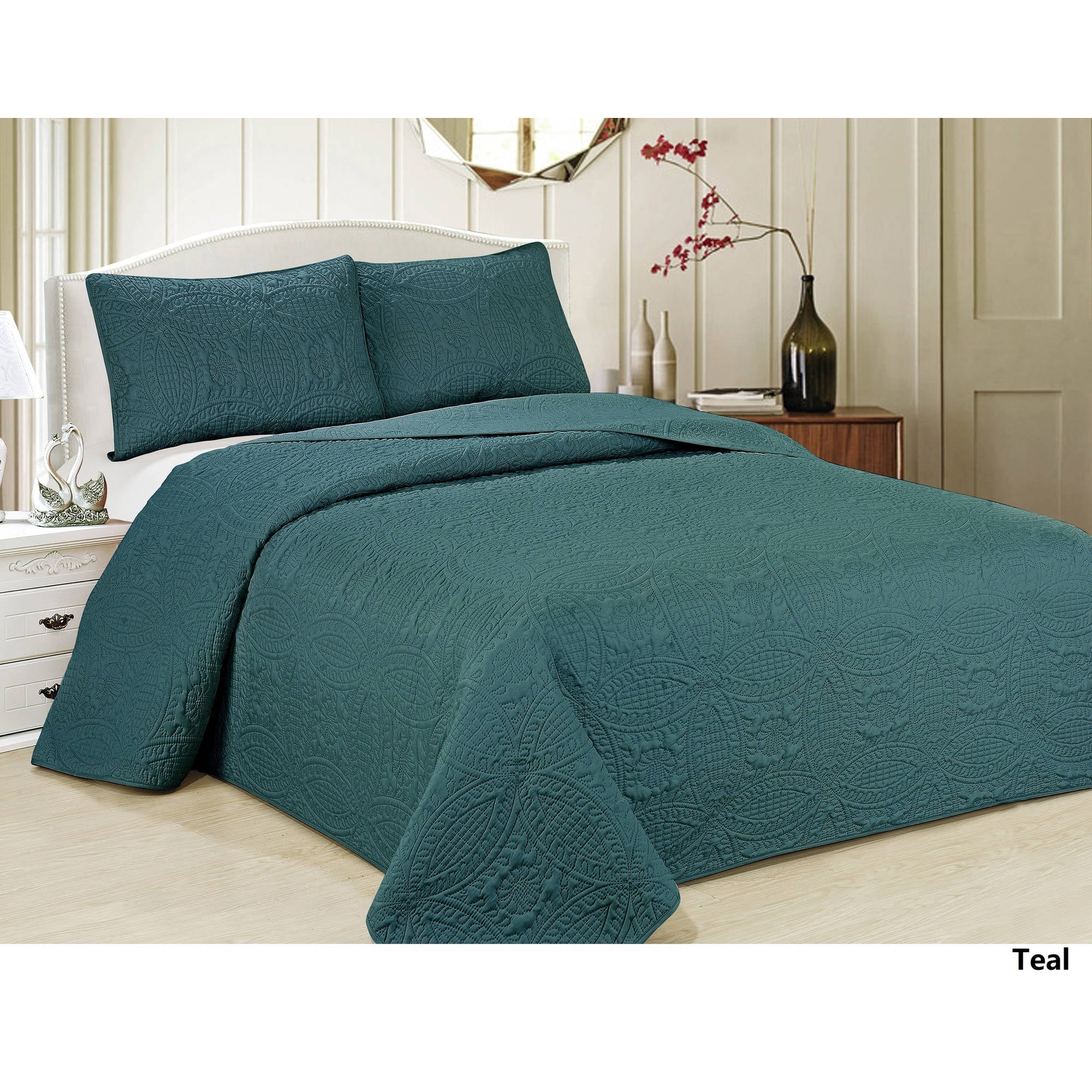 Oversized 3Piece Bedspread Set with Geometry Pattern