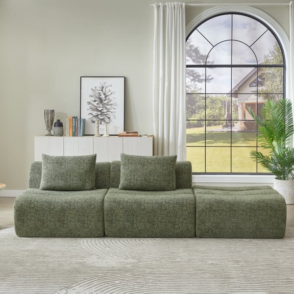 Oversized 3-Seater Cloud Couch Sectional, Modular Sofa with Chenille Fabric, No Assembly Space-Saving, Comfy Couches for Small Living Room & Apartment, Green