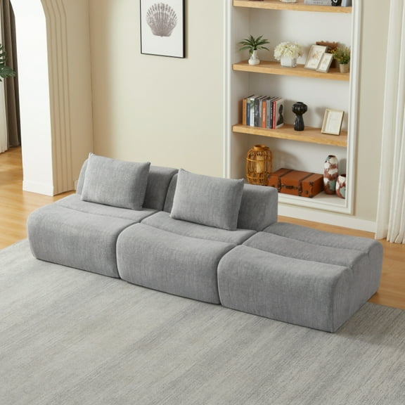 Oversized 3 Seater Compressed Sofa with Chenille Fabric, No Assembly, Space-Saving for Living Room, Apartment,Grey