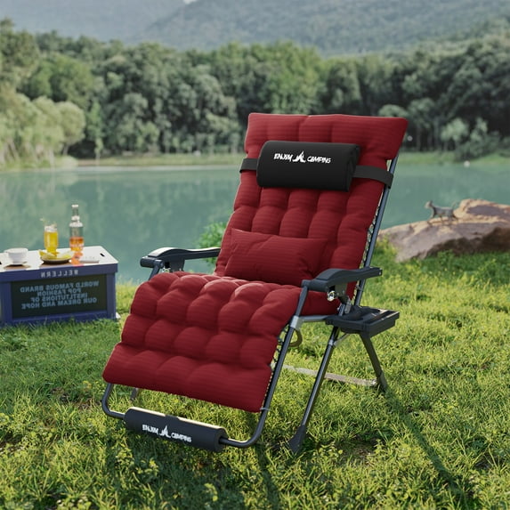 Oversized 33" XXL Zero Gravity Chair – Navy Blue Patio Recliner with Cushion, Pillows, Cup Holder, Footrest & Padded Headrest, 500LB Capacity, Outdoor Folding Recliner