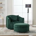 thumbnail image 1 of Oversized 360 Degree Swivel Velvet Armchair with Storage Ottoman and 3 Pillows, Pumpkin Style Accent Chair for Living Room or Bedroom, Adjustable Comfort Seating in Green, 1 of 8