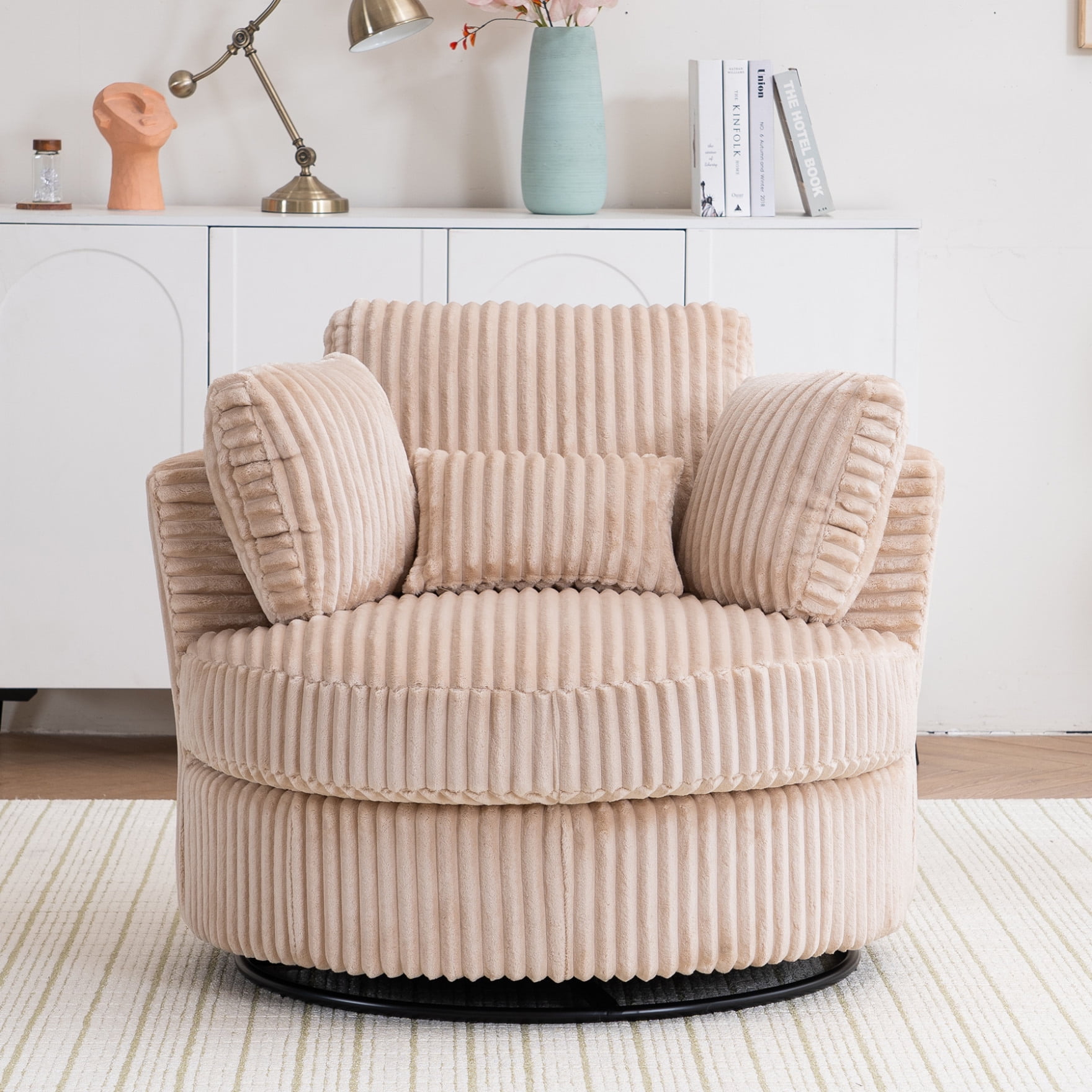 Oversized 360° Swivel Accent Chair with Detachable Cushions & Pillows ...
