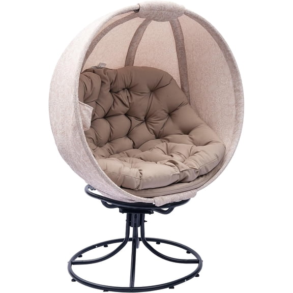 Oversized 360 Swivel Egg Chair - Foldable Rattan Seat w/Cushions Indoor & Covered Balcony Lounge Chair for Living Room & Sunroom (Gesar Flowers Yellow)