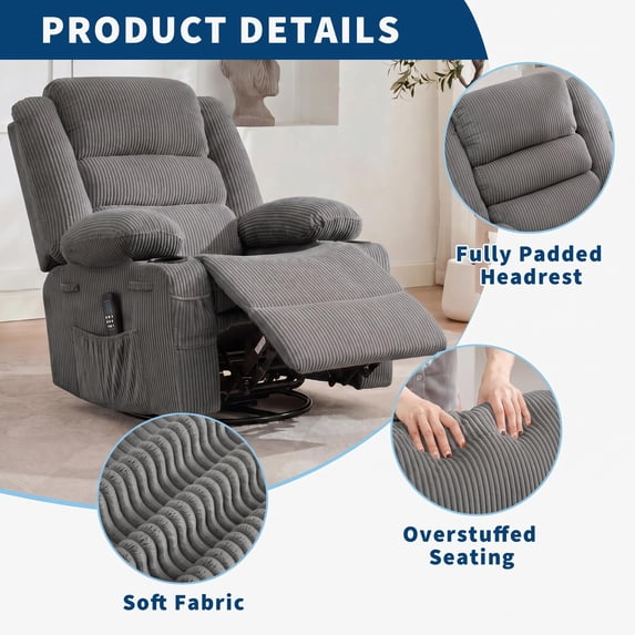 Oversized 360° Swivel Rocker Recliner Chair for Adults - Manual Recline ...