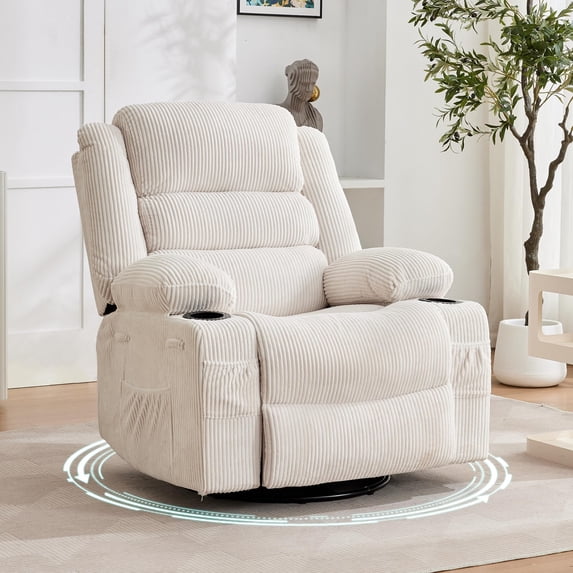 Oversized 360° Swivel Rocker Recliner Chair with Deep Seat, Dual Cup ...