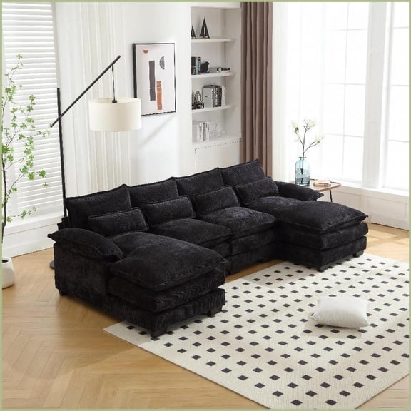 Oversized 4-Seater U-Shaped Chenille Sectional Sofa with Solid Wood Frame for Living Room | Chenille | Cushion Back | Flared Arms