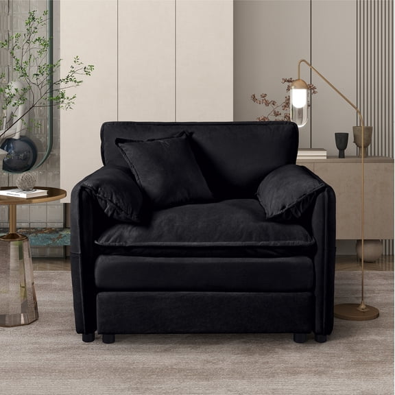 Oversized 41.73-Inch Upholstered Sofa Chair with Deep Seat, 1 Toss Pillow and Modular DIY Combination Design, Comfortable Chenille Armchair for Living Room, Bedroom or Apartment Use, Black