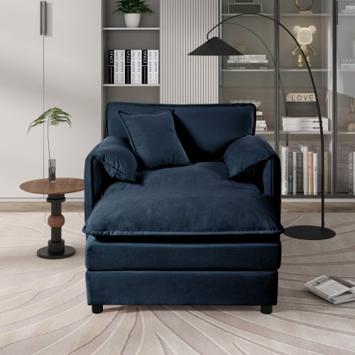 Oversized 57.48" Recliner Chair with Movable Ottoman, Soft Chenille Lounge Chair for Living Room, Blue