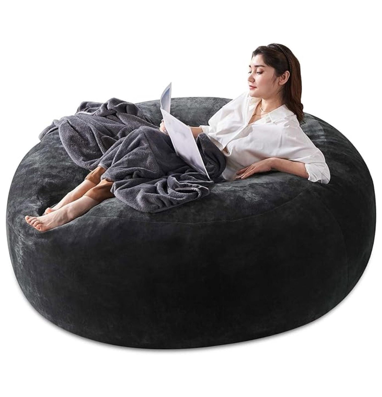 Oversized 5FT Memory Foam Bean Bag Chair for Adults - Dark Grey Corduroy Fabric with Filler, Gaming & Movie Furniture, Large Beanbag Sofa Couch, Chair for Living Room/Dorm/Bedroom