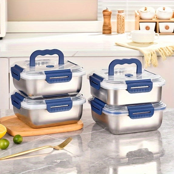 Oversized 60.87oz Stainless Steel Food Storage Container with Blue Lid ...