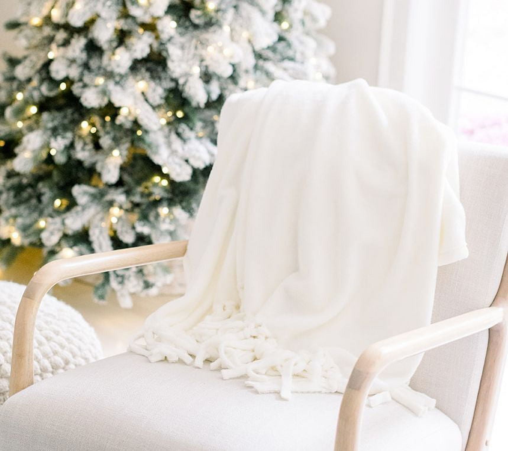 Oversized 60" x 70" Throw with Fringe by Lauren McBride in Cream