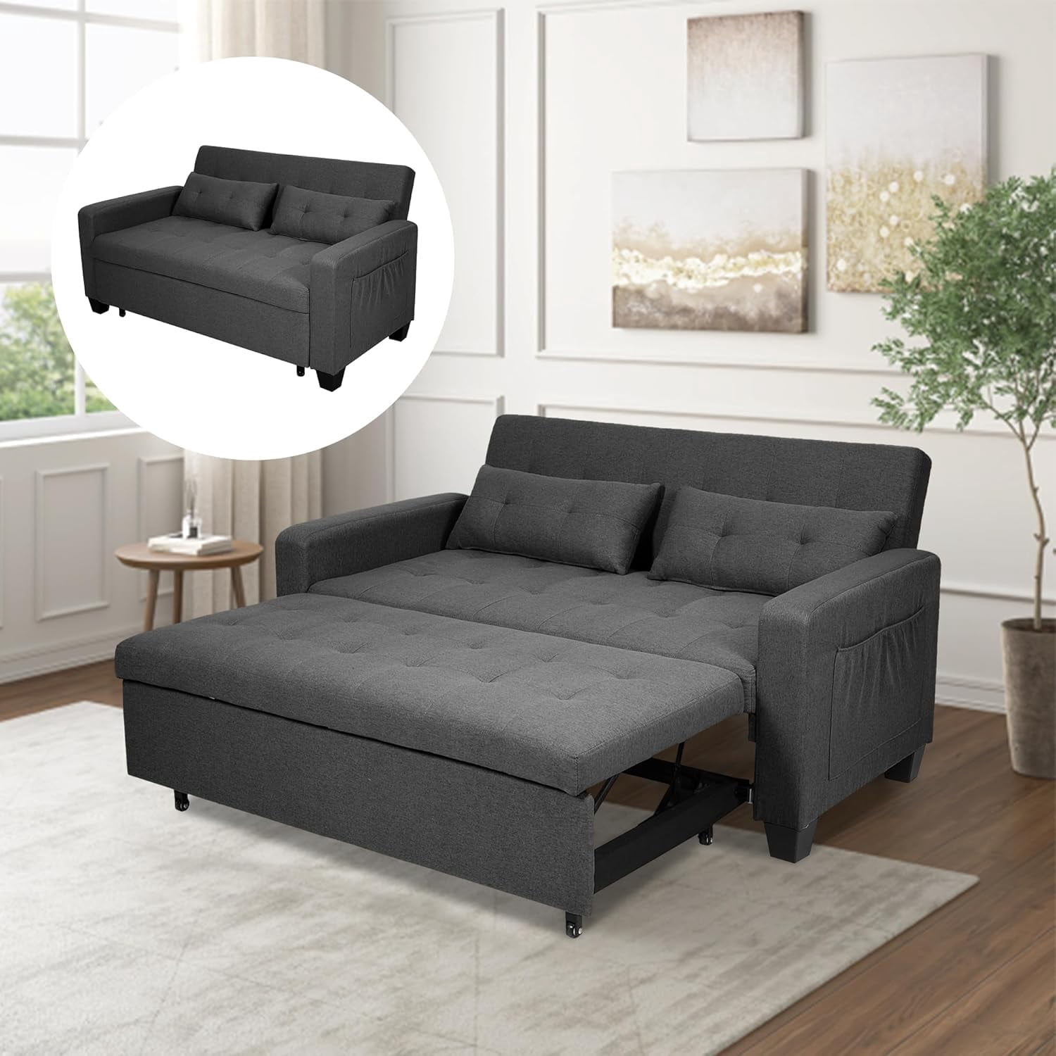 Oversized 64'' 3-in-1 Convertible Sleeper Sofa Bed, Futon Couches with