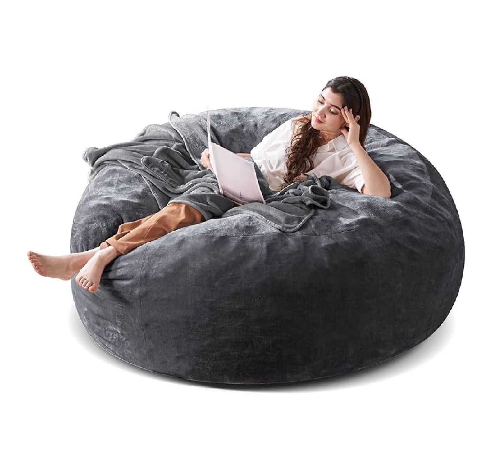 Oversized 6FT Memory Foam Bean Bag Chair for Adults - Dark Grey Corduroy Fabric with Filler, Gaming & Movie Furniture, Large Beanbag Sofa Couch, Chair for Living Room/Dorm/Bedroom