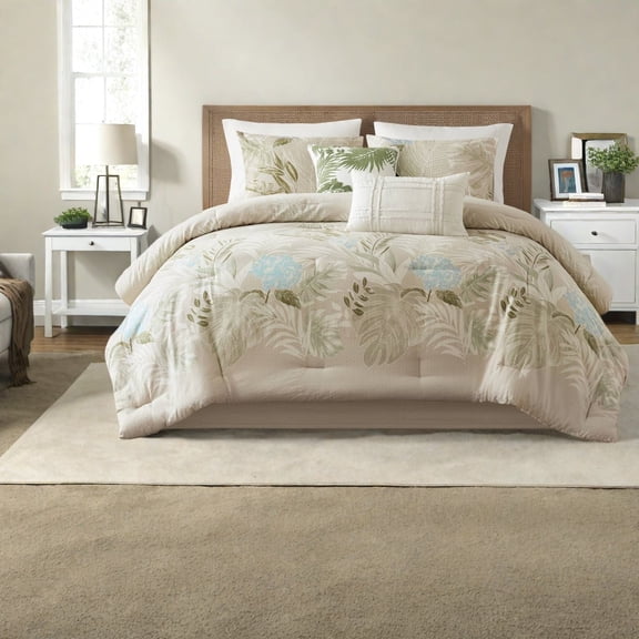 Oversized 6Piece King Cotton Bedding Set Coastal Tropical Design for Home Comfort