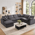 thumbnail image 1 of Oversized 7-Seater Modular Sectional Sofa with Cloud Cushions & Movable Ottoman - Convertible L/U-Shaped Sleeper Sofabed, Customizable Layout for Spacious Living Rooms/Apartments/Offices, 1 of 7