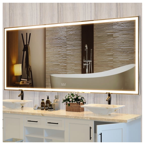 Oversized 72"x32" LED Bathroom Mirror, Wall Mounted Lighted Full Length Mirror with 3 Color Modes, Aluminum Frame, Silver