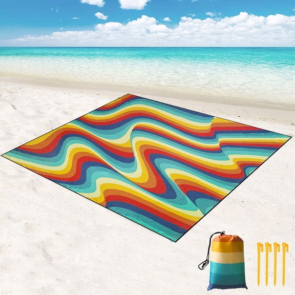 Roomrite Sandproof Beach Blanket 79"x110" Extra Large Beach Mat Waterproof Portable Quick Drying Lightweight with 4 Ground Stakes & Carry Bag for Beach Camping Picnic Hiking
