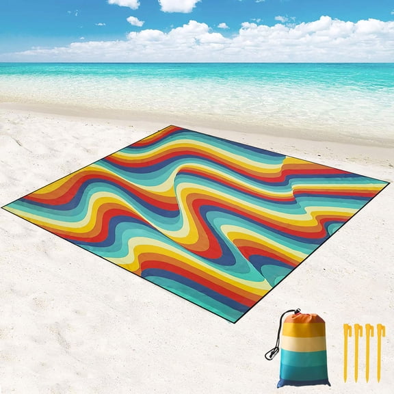 Roomrite Sand Free Beach Blanket 79"x110" - Extra Large Beach Mat Waterproof Sandproof Portable Quick Drying Lightweight with 4 Ground Stakes & Carry Bag for Beach Camping Picnic Hiking