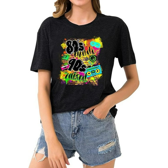 Oversized 80s T-Shirts for Women I Love The 80s Tees Vintage neon Crewneck Short Sleeve 1980 Themed Style Party Tops