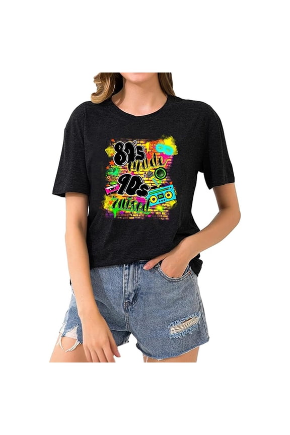 Oversized 80s T-Shirts for Women I Love The 80s Tees Vintage neon Crewneck Short Sleeve 1980 Themed Style Party Tops