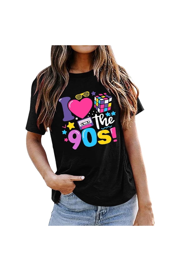 Oversized 90s T-Shirts for Women I Love The 90s Tees Vintage neon Crewneck Short Sleeve 1980 Themed Style Party Tops