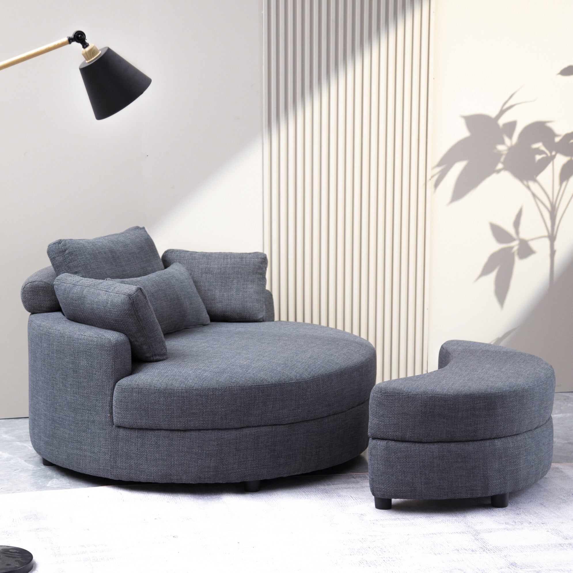 Oversized Accent Barrel Chair with Storage Ottoman, Modern Upholstered Recliner Sofa with ...