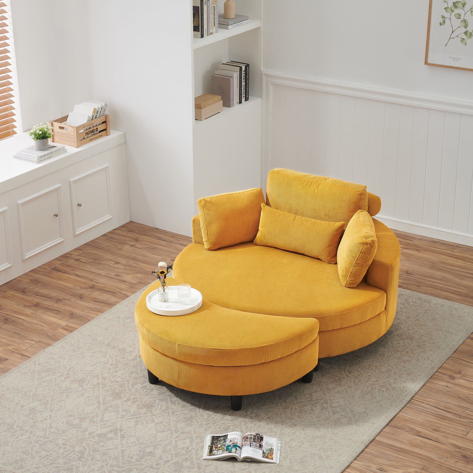Oversized Accent Barrel Chair with Storage Ottoman and Removable Tray ...