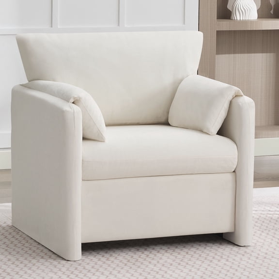 Oversized Accent Chair, 32.68" Wide Modern Armchair with Deep Seat, Mid-Century Comfy Reading Chair, Chenille Sofa Chair, Beige