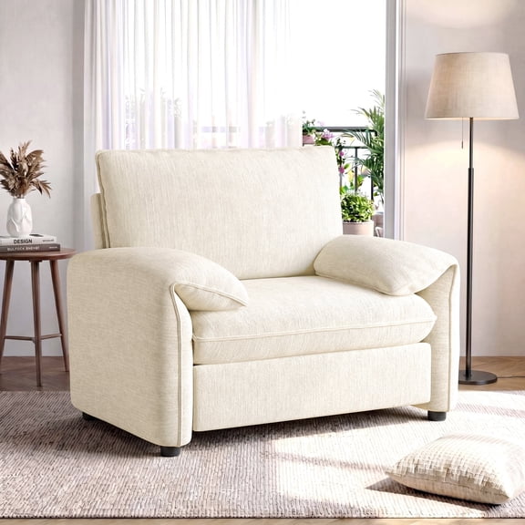 ROGALIS 42" Modern Armchair, Oversized Accent Chair with Padded Arms, Chenille Fabric, Beige