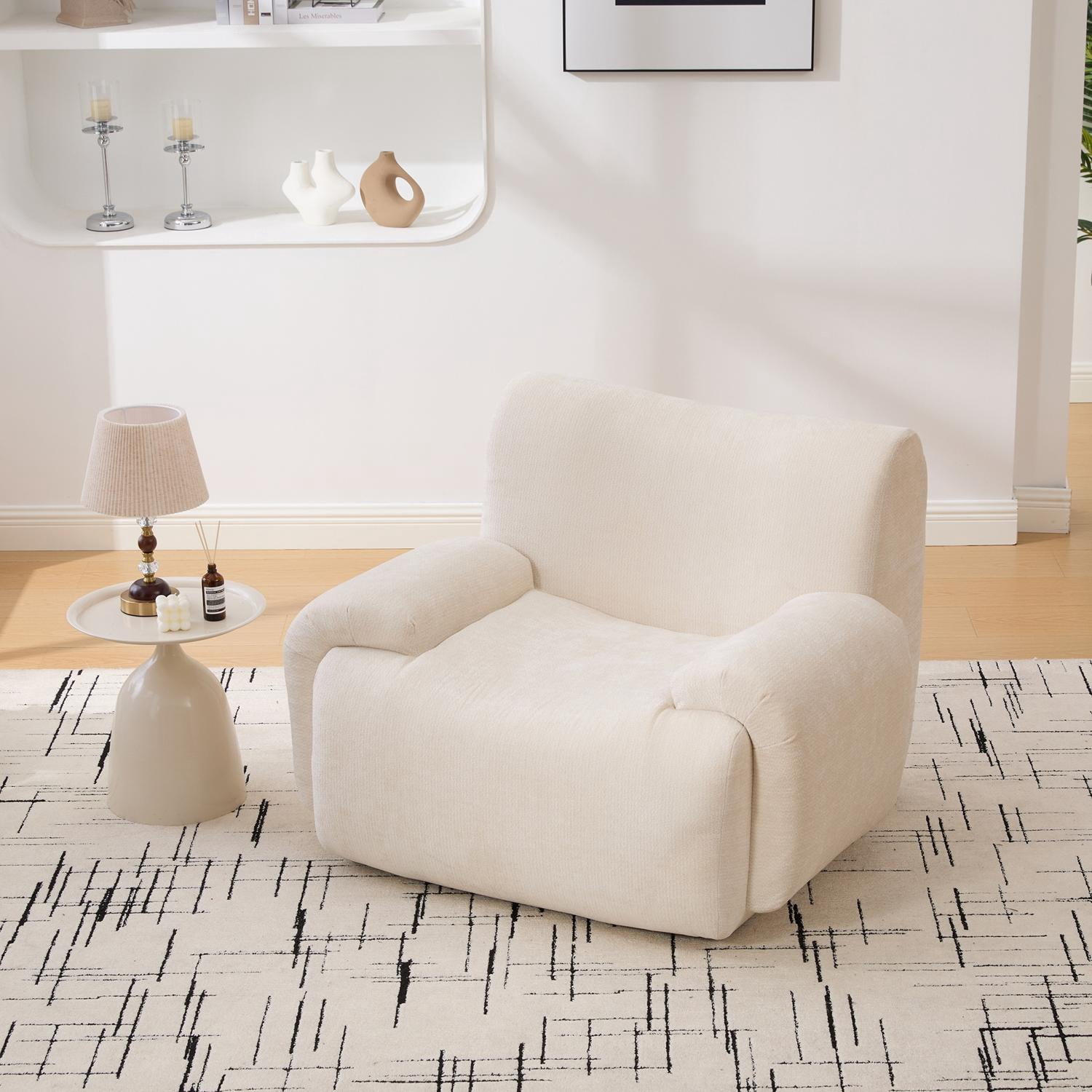 Oversized Accent Chair 43-Inch with Chenille Fabric and Boneless Design, Single Sofa Chair and Comfy Reading Lounge Chair for Living Room Bedroom, Beige