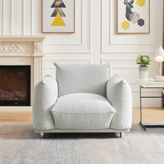 Oversized Accent Chair, Extra-Deep-Seat Upholstered Single Sofa Chair, Foam-Filled Daddy Chair, Comfy Fabric Armchair with Metal Leg for Bedroom Living Room Apartment, Gray