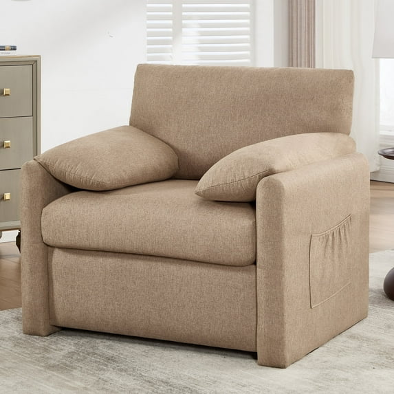 Oversized Accent Chair Mid-Century Modern Armchair for Living Room,USB and Type-C Ports,Comfy Reading Chairs for Bedroom with Side Pockets,Extra-Wide Single Sofa Chair (Beige, Set of 1)