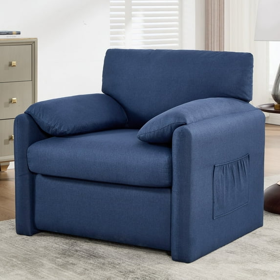 Oversized Accent Chair Mid-Century Modern Armchair for Living Room,USB and Type-C Ports,Comfy Reading Chairs for Bedroom with Side Pockets,Extra-Wide Single Sofa Chair (Beige, Set of 1)