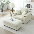 thumbnail image 1 of Oversized Accent Chair with Ottoman, Modern Single Sofa Couch with 26“W Cushion and Wide Arms, Comfy Reading Chair Armchair with 2 Throw Pillows for Living Room, Bedroom, Cream, 1 of 6